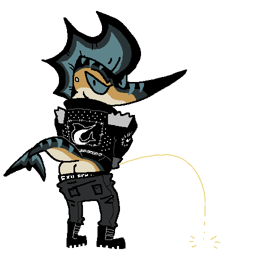 My fursona with their back to the viewer, peeing.